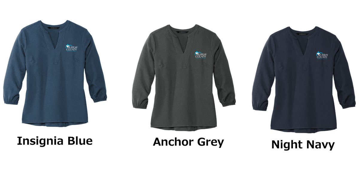 MCMC Apparel - Embroidered Mercer+Mettle® Women's Stretch Crepe 3/4-Sleeve Blouse