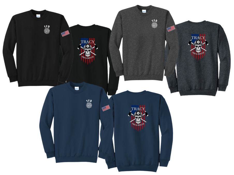 Tracy Fire Department : Skull  : Port & Company® Core Fleece Crewneck Sweatshirt