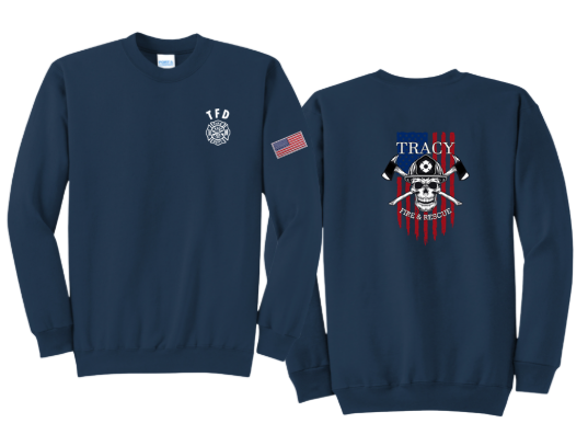Tracy Fire Department : Skull  : Port & Company® Core Fleece Crewneck Sweatshirt
