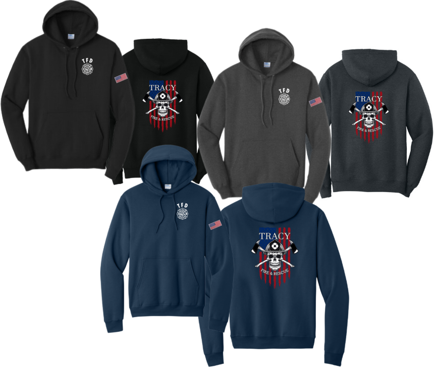 Tracy Fire Department : Skull : Port & Company® Core Fleece Pullover Hooded Sweatshirt