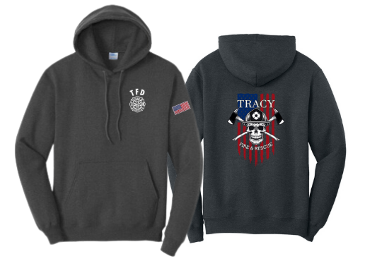 Tracy Fire Department : Skull : Port & Company® Core Fleece Pullover Hooded Sweatshirt