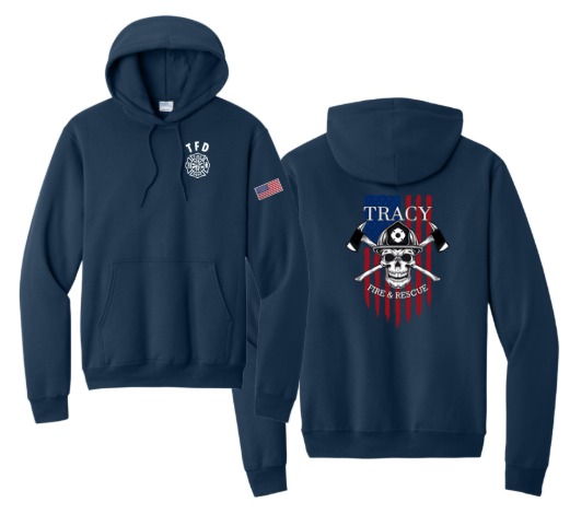 Tracy Fire Department : Skull : Port & Company® Core Fleece Pullover Hooded Sweatshirt