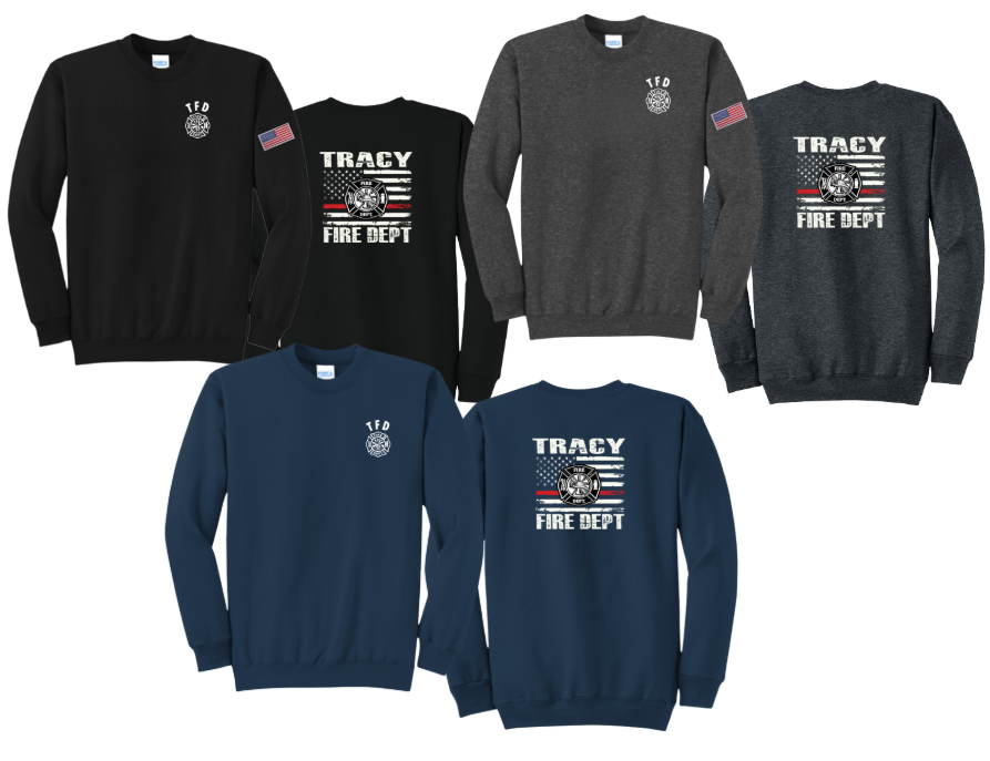 Tracy Fire Department : Red Line Flag : Port & Company® Core Fleece Crewneck Sweatshirt