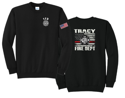 Tracy Fire Department : Red Line Flag : Port & Company® Core Fleece Crewneck Sweatshirt