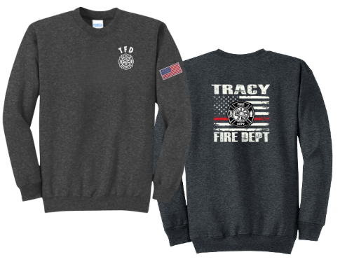 Tracy Fire Department : Red Line Flag : Port & Company® Core Fleece Crewneck Sweatshirt