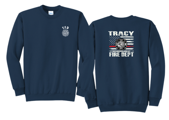 Tracy Fire Department : Red Line Flag : Port & Company® Core Fleece Crewneck Sweatshirt