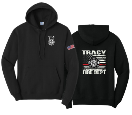 Tracy Fire Department : Red Line Flag : Port & Company® Core Fleece Pullover Hooded Sweatshirt