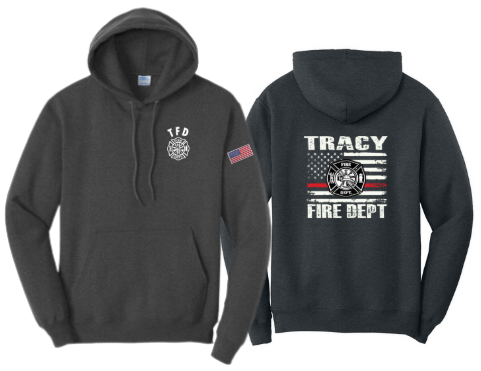 Tracy Fire Department : Red Line Flag : Port & Company® Core Fleece Pullover Hooded Sweatshirt