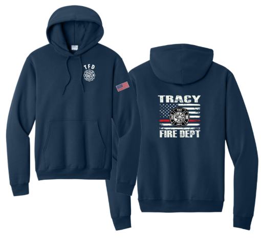 Tracy Fire Department : Red Line Flag : Port & Company® Core Fleece Pullover Hooded Sweatshirt