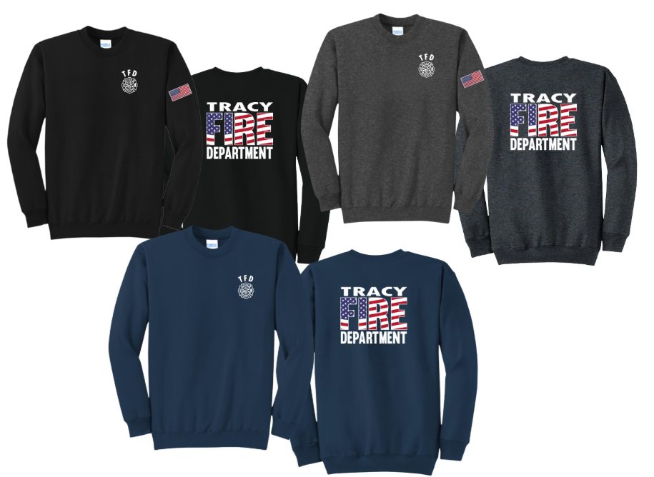 Tracy Fire Department : Flag Fire : Port & Company® Core Fleece Crewneck Sweatshirt