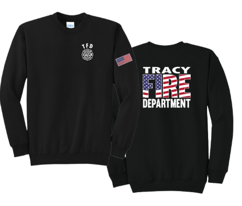 Tracy Fire Department : Flag Fire : Port & Company® Core Fleece Crewneck Sweatshirt