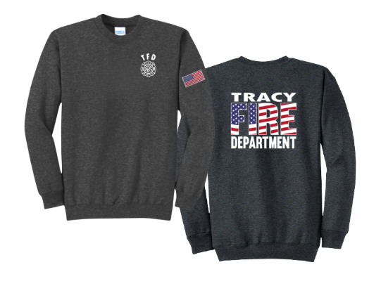 Tracy Fire Department : Flag Fire : Port & Company® Core Fleece Crewneck Sweatshirt