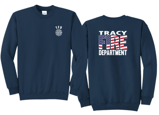 Tracy Fire Department : Flag Fire : Port & Company® Core Fleece Crewneck Sweatshirt