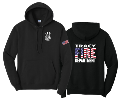 Tracy Fire Department : Flag Fire : Port & Company® Core Fleece Pullover Hooded Sweatshirt