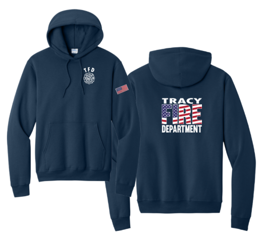 Tracy Fire Department : Flag Fire : Port & Company® Core Fleece Pullover Hooded Sweatshirt