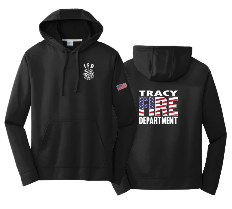 Tracy Fire Department : Flag Fire : Port & Company Performance Fleece Hoodie