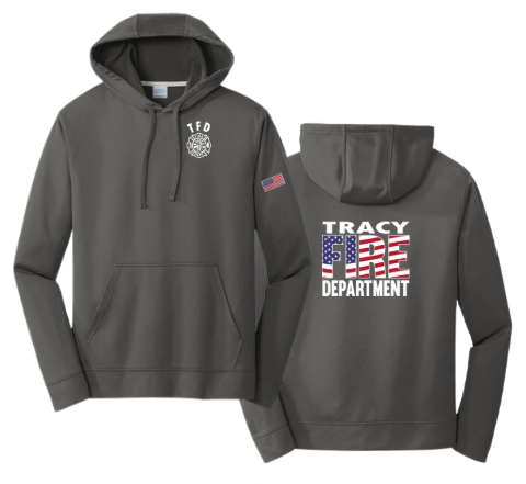 Tracy Fire Department : Flag Fire : Port & Company Performance Fleece Hoodie