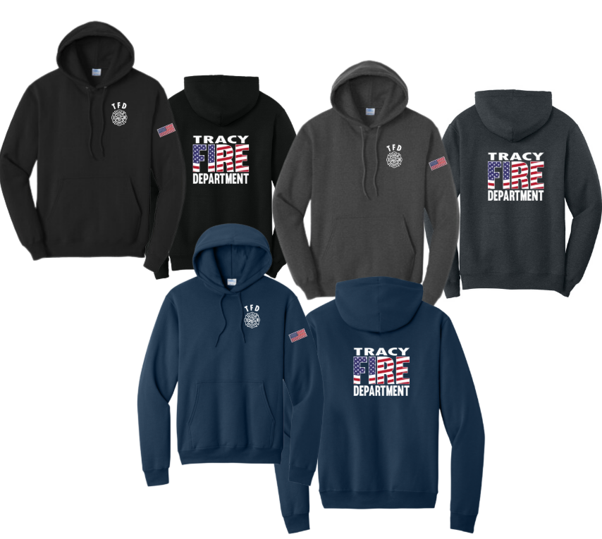 Tracy Fire Department : Flag Fire : Port & Company® Core Fleece Pullover Hooded Sweatshirt