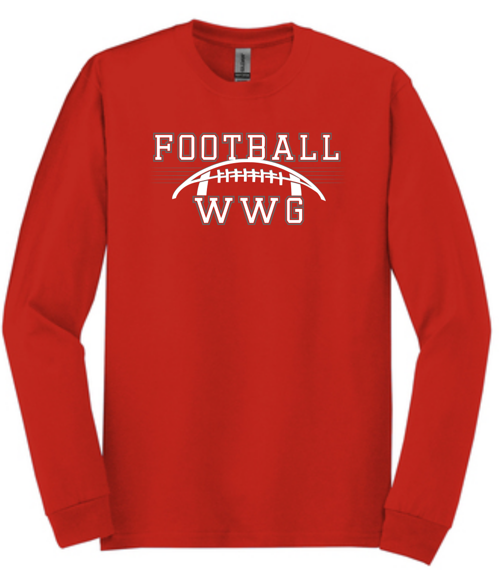 WWG Football : Option 1 - Gildan Long Sleeve Shirt - Unisex Red