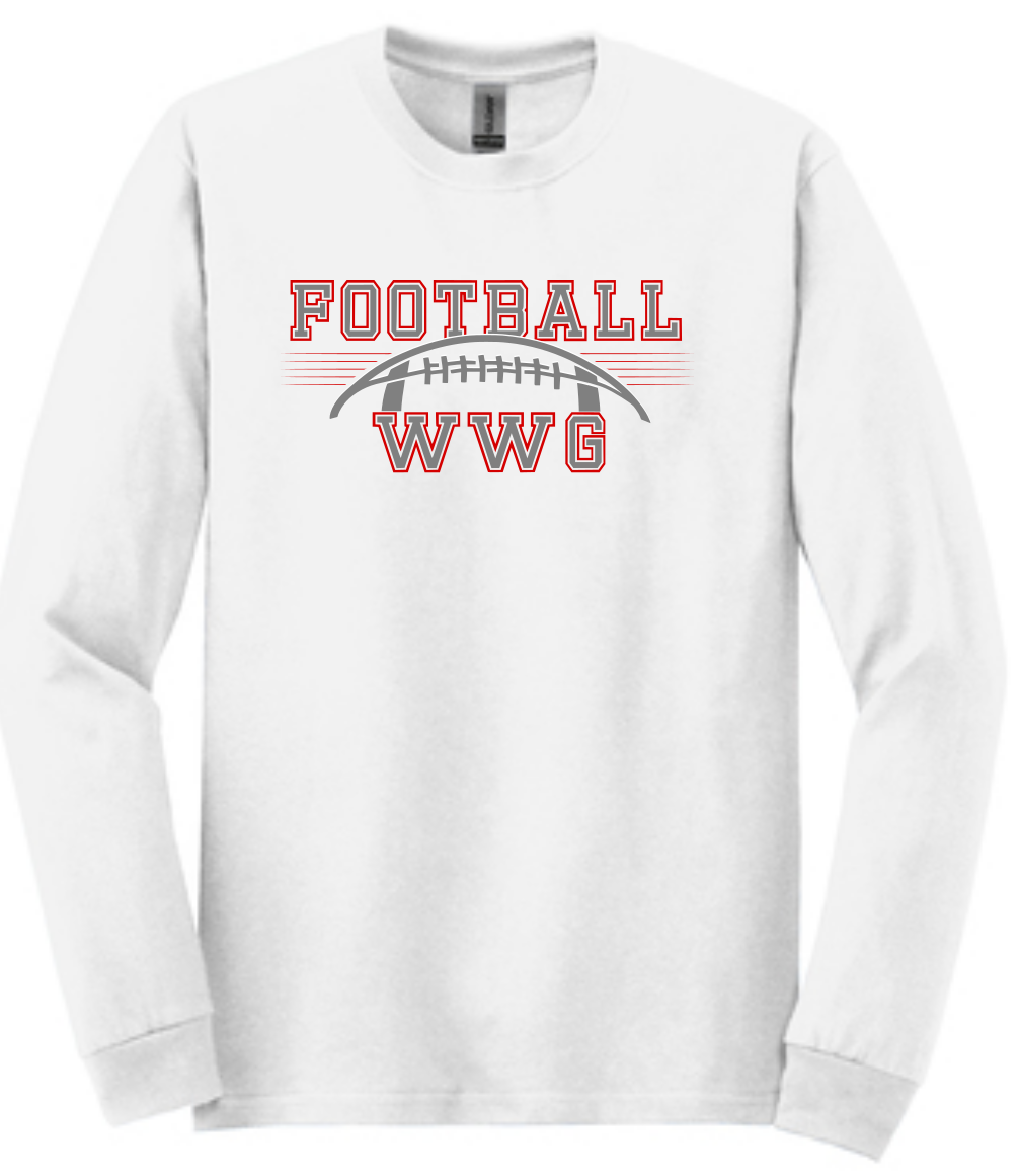 WWG Football : Option 1 - Gildan Long Sleeve Shirt - Unisex White