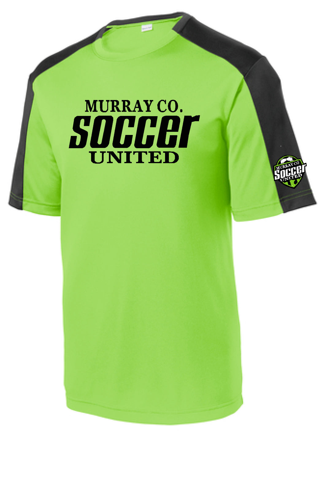 MURRAY COUNTY SOCCER UNITED LIME COMPETITOR TEE SLEEVE LOGO