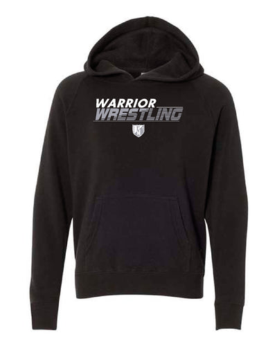 WARRIOR WRESTLING Independent Trading Co. Youth Hooded Sweatshirt Carbon/Black or Black Design 1